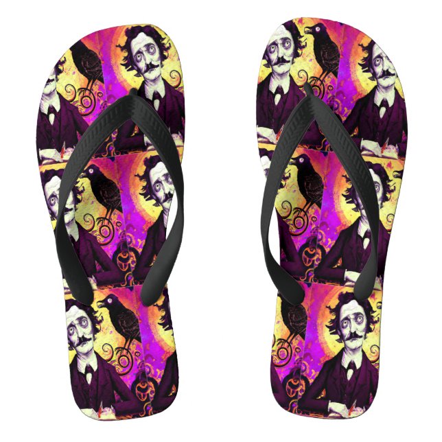 Halloween, Edgar Allen Poe, Raven, Nevermore Flip Flops (Fußbett)