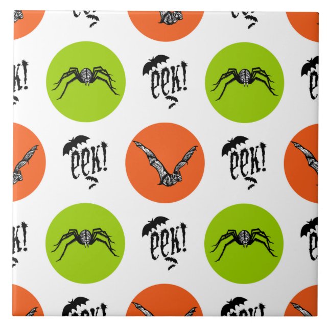 Halloween Eek Fledermäuse und Spinnen Muster Fliese (Vorderseite)