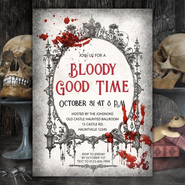 Halloween Einladung Bloody Gute Zeit (Bloody good time Halloween invitation Victorian gothic Halloween invite)