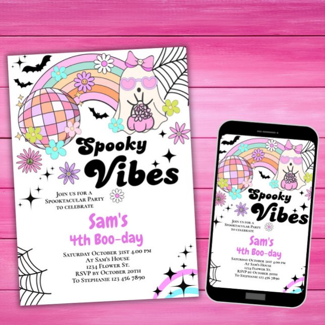 Halloween Einladung Kind Niedlich Retro Geist Gebu (Von Creator hochgeladen)