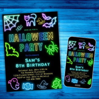 Halloween Einladung Kinder Neon Party