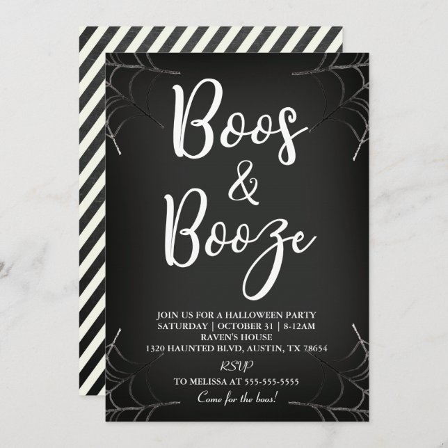 Halloween-Einladung von Boos & Booze Chalkboard Einladung (Vorne/Hinten)
