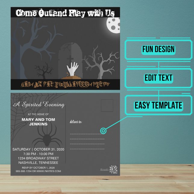 Halloween-Einladung zum Gothic Postkarte (Send out this stylish but fun Halloween party invitation for your next scary get together.)