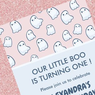 Halloween-Einladungen zum 1. Geburtstag rosa Geist Einladung