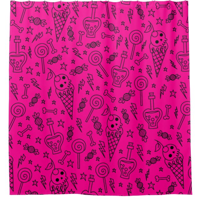 Halloween-Eis-Schädel-Knochen-Gift-rosa Duschvorhang (Vorderseite)