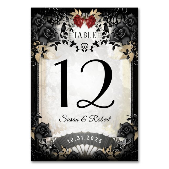 Halloween Elegante Black Rose Tischnummer Card (Vorderseite)