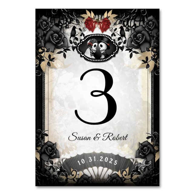 Halloween Elegante Black Rose Tischnummer Card (Vorderseite)