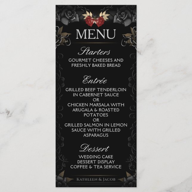 Halloween Elegante Black Rose Wedding Menu Menükarte (Vorderseite)