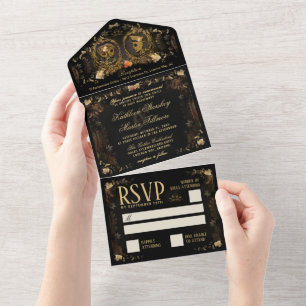 Halloween Elegante Skelette Hochzeit All In One Einladung