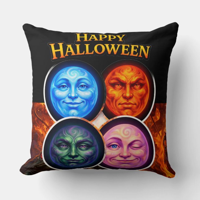 Halloween elemental moon faces, Gothic fantasy squ Kissen (Vorderseite)