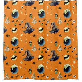 Halloween-Elemente in Orange Duschvorhang