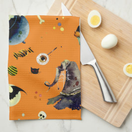 Halloween-Elemente in Orange Geschirrtuch