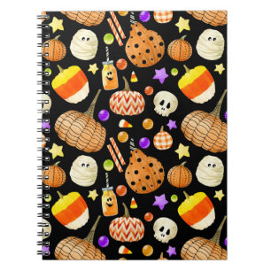 Halloween-Elemente: Kürbis, Schädel, Muschelmuster Notizblock