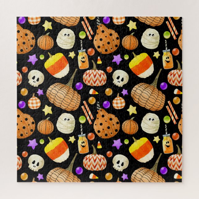 Halloween-Elemente: Kürbis, Schädel, Muschelmuster Puzzle (Vertikal)