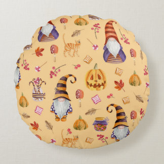Halloween-Elemente: vintage nahtlose Wasserfarbe p Rundes Kissen