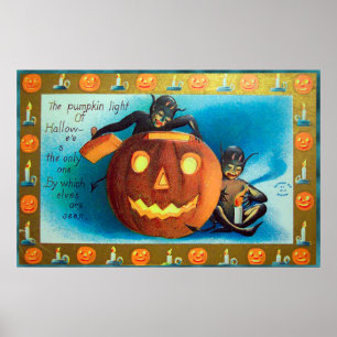 Halloween-Elfen und Vintages Party-Poster Poster