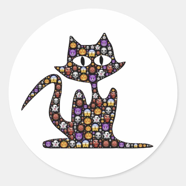 Halloween Emoji Black Cat Runder Aufkleber (Vorderseite)