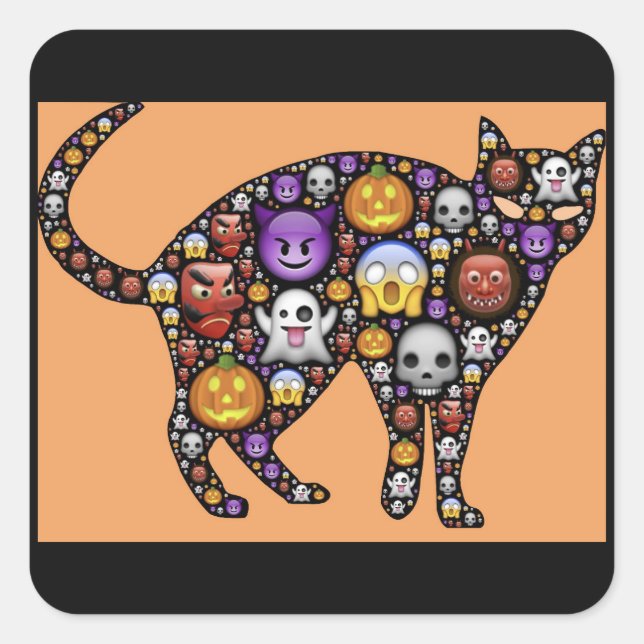 Halloween Emoji Cat-Aufkleber Quadratischer Aufkleber (Vorderseite)