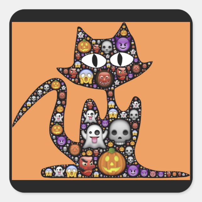 Halloween Emoji Cat-Aufkleber Quadratischer Aufkleber (Vorderseite)