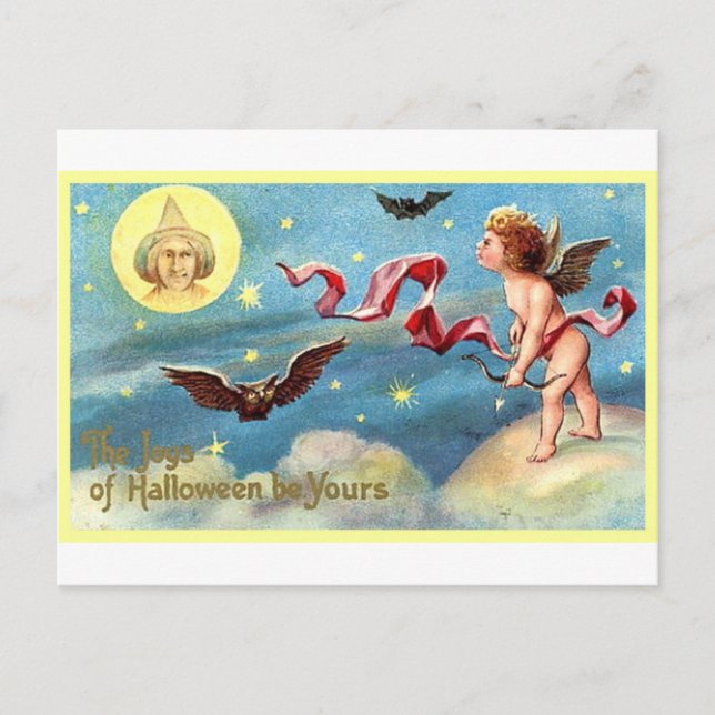 Halloween Engel, Bat, Moon Postkarte (Vorderseite)