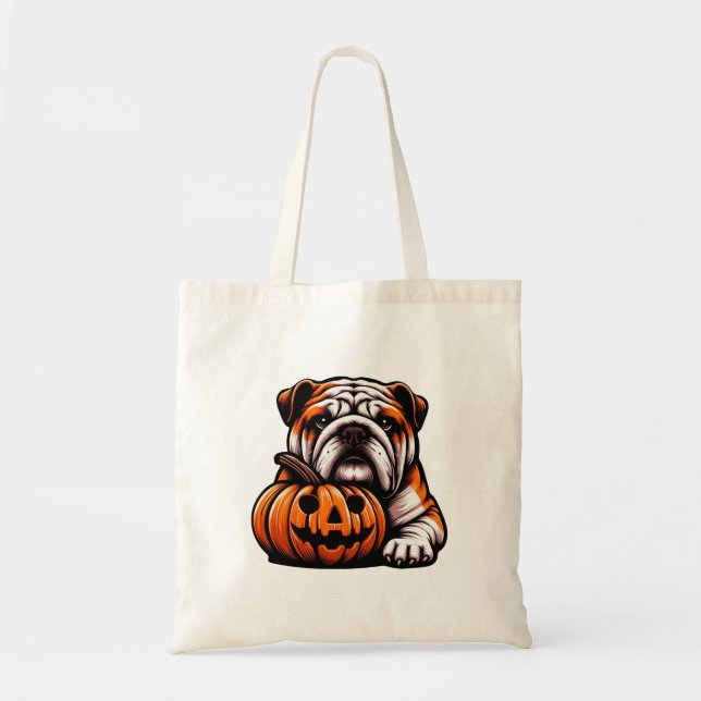 Halloween English Bulldog - Kürbislaterne Herbst Tragetasche (Vorne)