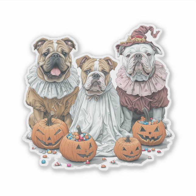 Halloween English Bulldogs Pumpkin Aufkleber (Vorderseite)