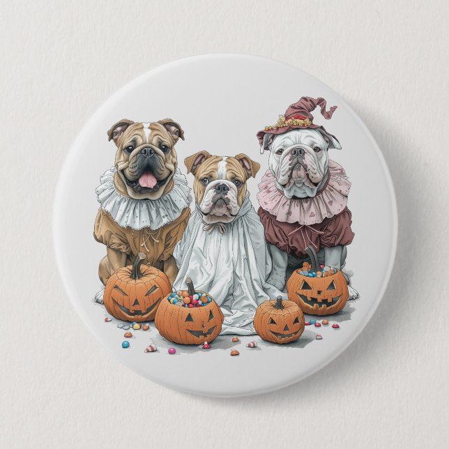 Halloween English Bulldogs Pumpkin Button (Vorderseite)