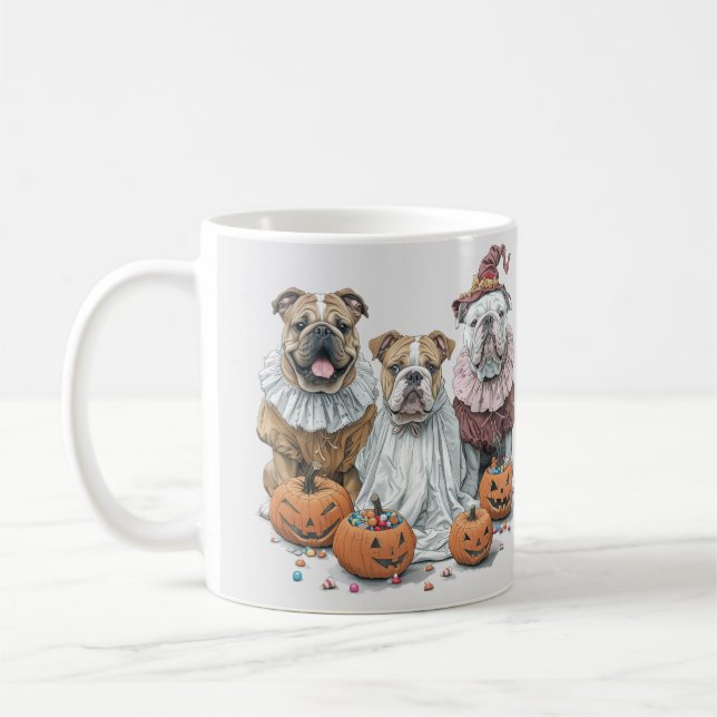 Halloween English Bulldogs Pumpkin Kaffeetasse (Links)