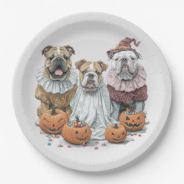 Halloween English Bulldogs Pumpkin Pappteller