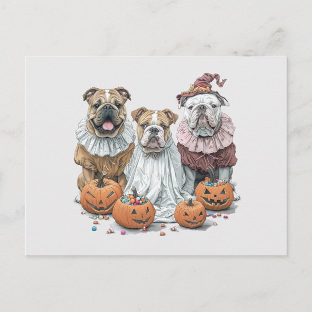 Halloween English Bulldogs Pumpkin Postkarte (Vorderseite)