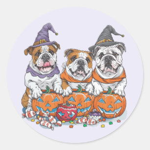 Halloween English Bulldogs Pumpkin Runder Aufkleber