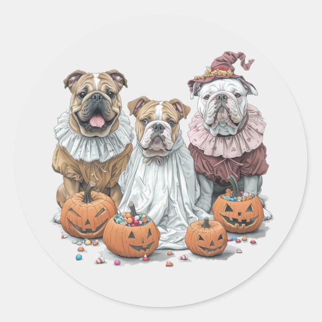 Halloween English Bulldogs Pumpkin Runder Aufkleber (Vorderseite)