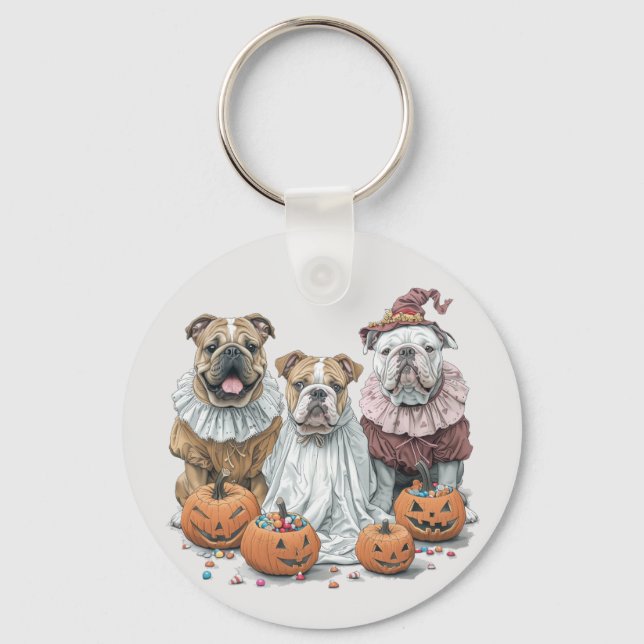 Halloween English Bulldogs Pumpkin Schlüsselanhänger (Vorderseite)