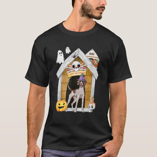 Halloween English Pointer Dog Hexe Spuk House T-Shirt (Vorderseite)