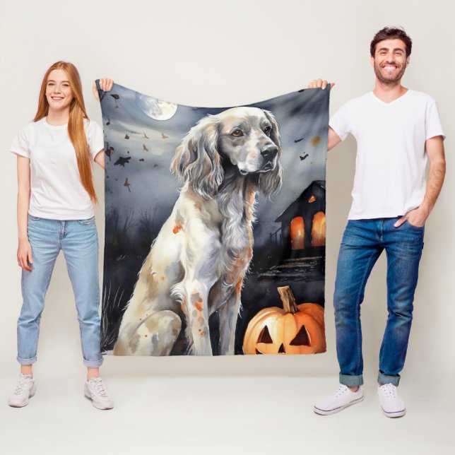Halloween English Setter mit Pumpkins Beängstigend Fleecedecke (Beispiel)