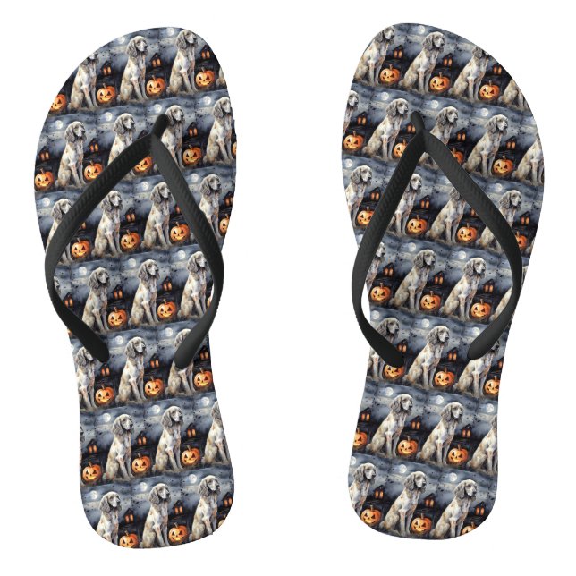 Halloween English Setter mit Pumpkins Beängstigend Flip Flops (Fußbett)