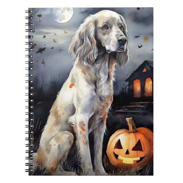 Halloween English Setter mit Pumpkins Beängstigend Notizblock (Vorderseite)