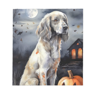 Halloween English Setter mit Pumpkins Beängstigend Notizblock