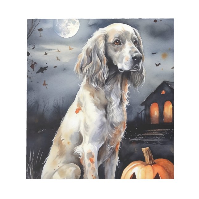 Halloween English Setter mit Pumpkins Beängstigend Notizblock (Vorderseite)