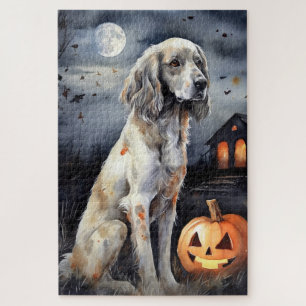 Halloween English Setter mit Pumpkins Beängstigend Puzzle