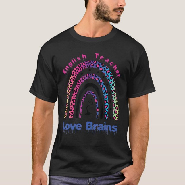 Halloween English Teacher Liebe Brains Rainbow Hal T-Shirt (Vorderseite)
