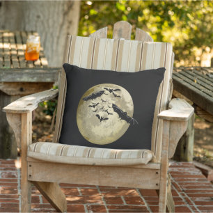 Halloween Ernte Vollmond und Nachtflugfledermäuse Kissen