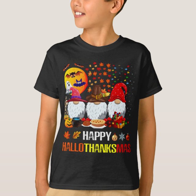 Halloween Erntedank Frohe Weihnachten Happy Hallo T-Shirt (Vorderseite)