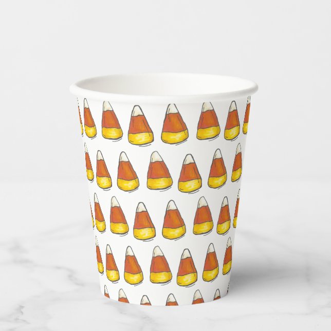 Halloween Erntedank Trick-oder Leckerei Candy Corn Pappbecher (Vorderseite)