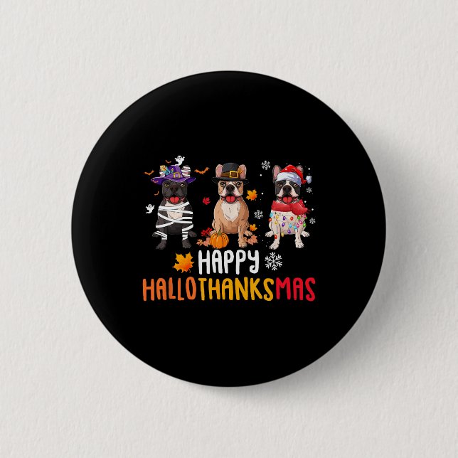 Halloween Erntedank Weihnachten Funny French Bull Button (Vorderseite)
