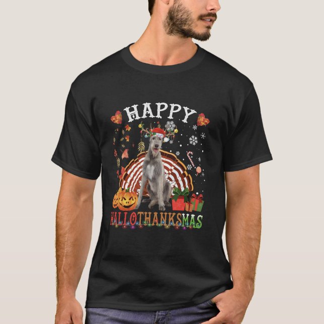 Halloween Erntedank Weihnachten Irish Wolfhound X T-Shirt (Vorderseite)