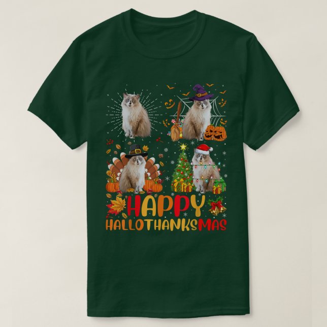 Halloween Erntedank Weihnachten Ragdoll Hallothan T-Shirt (Design vorne)