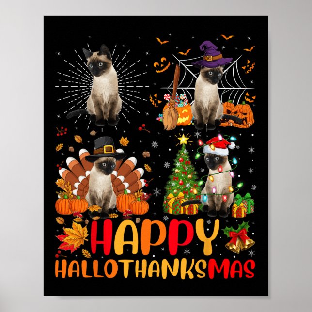 Halloween Erntedank Weihnachten Siamese Cat Hallo Poster (Vorne)