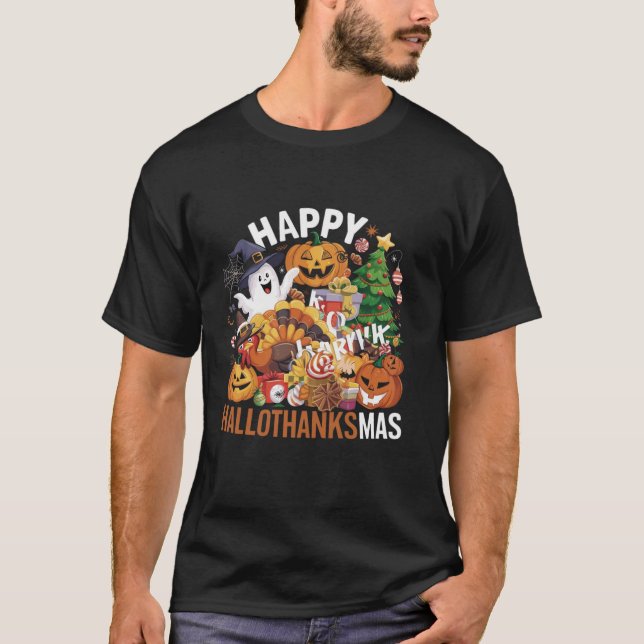 Halloween Erntedank Weihnachten Türkei Happy Hall T-Shirt (Vorderseite)