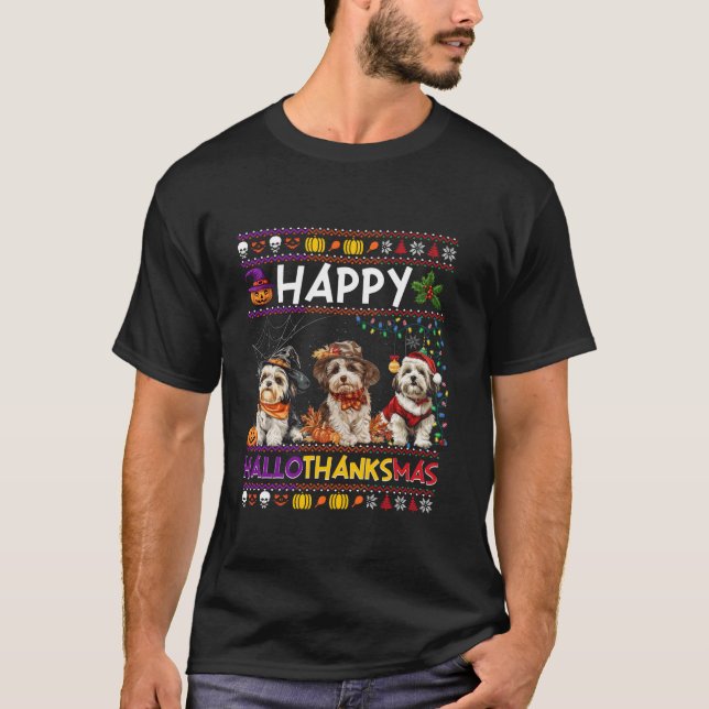 Halloween Erntedank Weihnachten Ugly Havanese Hund T-Shirt (Vorderseite)